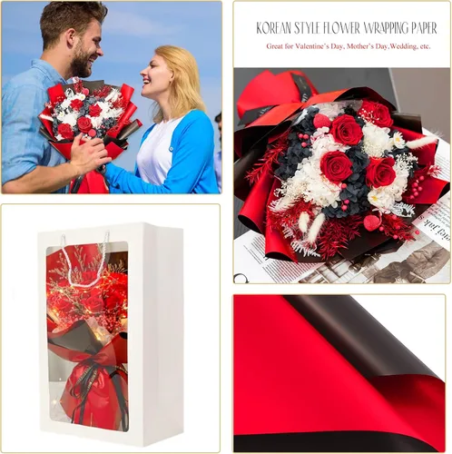 Miniatura 4 de Gloreyan 20 hojas de papel de regalo de flores, ramo de floristería para manualidades, ramo de flores frescas, envoltura impermeable, caja de 20