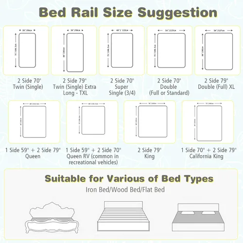 Miniatura 8 de BABY JOY Riel de cama para niños pequeños, 57 pulgadas, extra largo, altura ajustable, plegable, con bolsillo de almacenamiento y doble bloqueo