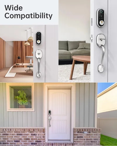 Miniatura 4 de Manija de cerradura de puerta de entrada sin llave: SMONET Smart Front Door Lock Set Alexa Deadbolt Cerraduras con mango Bluetooth Teclado digital