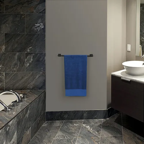 Miniatura 3 de Toallero individual negro mate, barra de toalla de acero inoxidable de 32 pulgadas, base cuadrada, soporte de toalla montado en la pared para baño