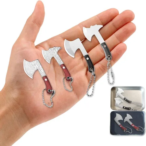 HAOXU MIni - Juego de 4 cuchillos de bolsillo para hacha pequeña, hacha pequeña de Damasco para abridor de paquetes, cortador de caja y campamento