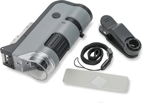 Miniatura 2 de Carson MicroFlip 100x-250x - Microscopio de bolsillo con luz LED y UV con base deslizante abatible y adaptador con aplicación CarsonCam