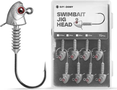 Swimbait Jig Heads con soporte de cono apilado, minnow estilo ojo pesca jighead 3/16 1/4 3/8 1/2 oz (15 piezas)