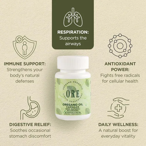 ORE Aceite de Orégano en Cápsulas Blandas 80% Carvacrol | Orégano Silvestre Mexicano | Apoyo Herbal Inmunológico y Respiratorio | Suplemento Natural
