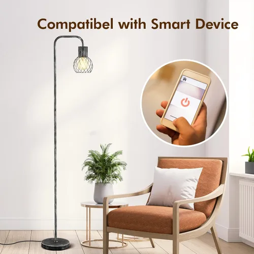 Miniatura 8 de Lámpara de pie industrial, lámpara de pie plateada antigua moderna con bombilla LED de 6 W, interruptor de pie, lámparas altas de metal para sala