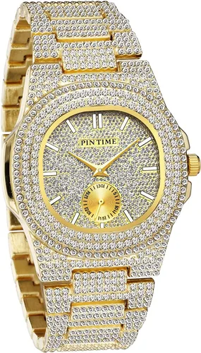 Miniatura 6 de Gosasa Reloj de pulsera unisex de cristal para hombre y mujer, reloj cubano con brillo completo, oblongo de plata/oro, reloj de pulsera de acero