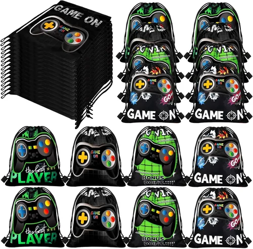 Shappy Paquete de 15 bolsas con cordón de 12 x 10 pulgadas, regalos de fiesta de videojuegos, regalos para niños, niñas, cumpleaños