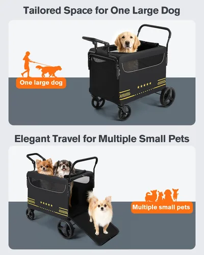 Miniatura 3 de Cochecito para mascotas todo terreno para perros medianos y grandes con rampa, cochecito plegable para perros con frenos, 3 entradas, asas
