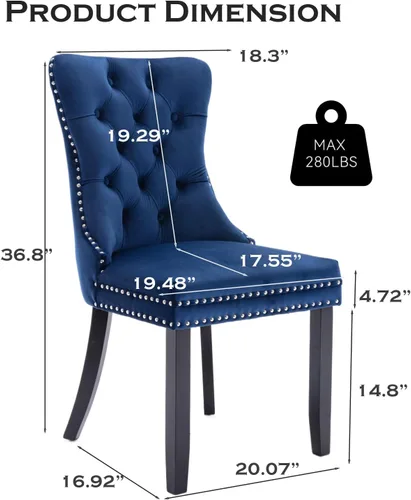 Miniatura 2 de Juego de 6 sillas de comedor tapizadas de terciopelo, sillas laterales de cocina de estilo moderno con ribete de cabeza de clavo y patas de madera