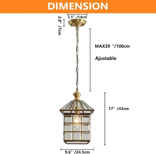 Miniatura 3 de Milaii Luces colgantes de cobre y latón para exteriores, impermeable, para porche, lámpara exterior con cristal transparente para exteriores, patio