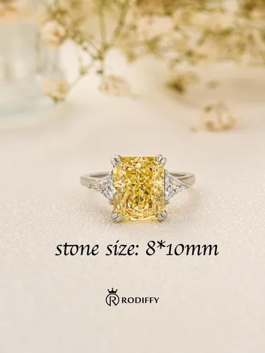 Miniatura 2 de 4.0CT Anillo de compromiso amarillo de corte radiante, rosa, transparente, anillo de compromiso S925 con piedras preciosas de color de 3 piedras