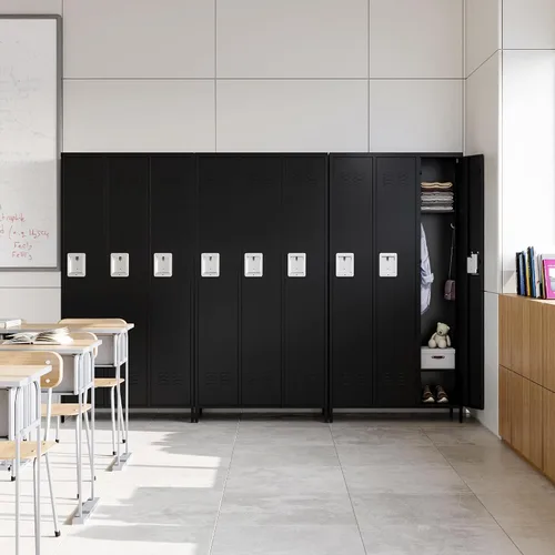 Miniatura 9 de Letaya Taquillas de metal para empleados: armario de almacenamiento de 3 puertas con estantes y gabinete de acero con cerradura para la escuela