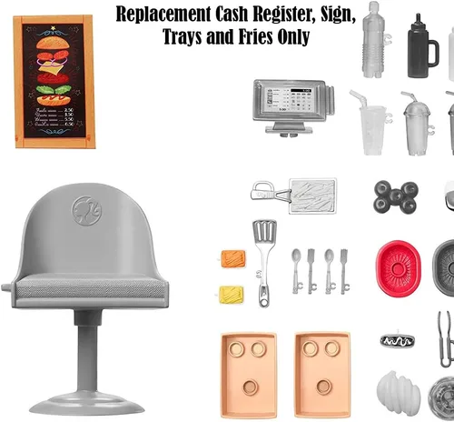 Miniatura 2 de Piezas de repuesto para Fresh 'n Fun Food Truck Barbie Doll Playset - GMW07 ~ Caja registradora de repuesto, letrero, bandejas y papas fritas