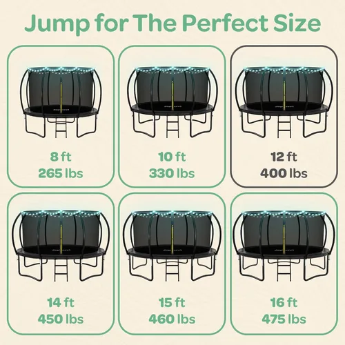 Miniatura 7 de JoyBerri Trampoline Outdoor - Upsurge ASTM Certified Safe 8Ft 10Ft 12Ft 14Ft 15Ft 16Ft Recreational Trampoline for Kids and Adults. Anti-Rust Negro
