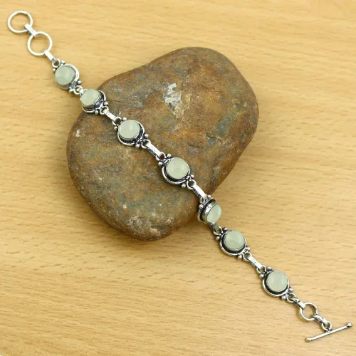 Miniatura 90 de Round Shape Natural & Synthetic Gemstones Silver Plated Bracelets for Women - Vintage Bohemian Style Handmade Birthstone Adjustable Link Bracelet