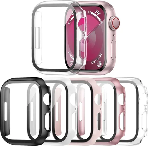 Miniatura 18 de Paquete de 14 fundas para Apple Watch Series 3 2 1 de 38 mm con protector de pantalla de vidrio templado, funda protectora totalmente rígida
