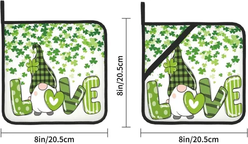 Miniatura 2 de Juego de 2 soportes para ollas de gnomo del día de San Patricio, tréboles verdes de trébol, decoración de cocina, resistentes al calor, forro