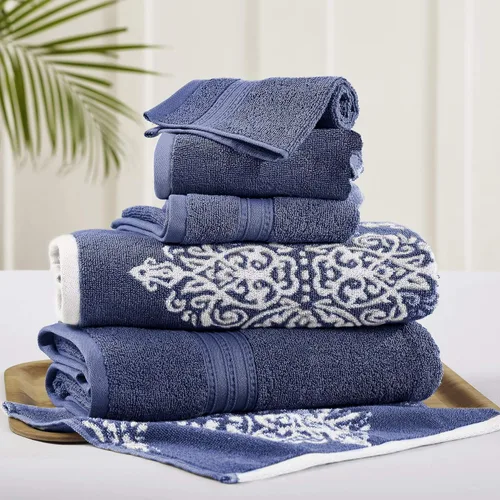 Miniatura 7 de Modern Threads Juego de toallas Jacquard teñidas de hilo reversible de 6 piezas Artesia Damasco Gris