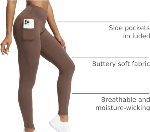 Miniatura 138 de Aoxjox Trinity - Pantalones de yoga de cintura alta con bolsillos para mujer, control de abdomen, cintura cruzada, leggings de entrenamiento suaves