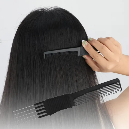 Miniatura 7 de 2 peines de carbono negro para levantar el pelo, de doble cabeza, herramienta de peine de cola de rata para cabello grueso, fino y fino, esponjoso