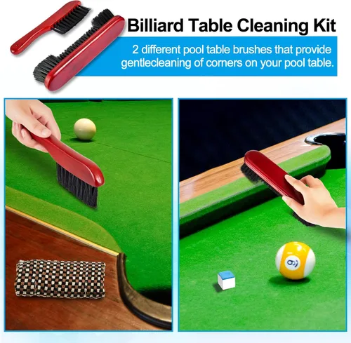Miniatura 4 de Juego de 5 cepillos para mesa de billar, herramientas de limpieza, juego de cepillos para mesa de billar con 8 cubos de tiza para taco de billar, 8