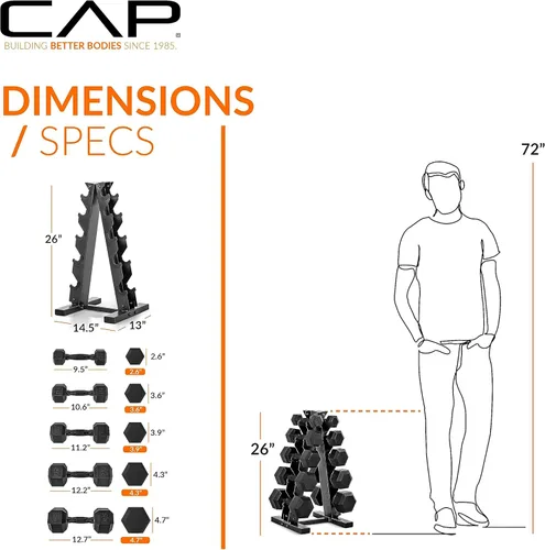 Miniatura 29 de CAP Barbell Juego de mancuernas hexagonales recubiertas de 150 libras con estante vertical Múltiples opciones Estante azul