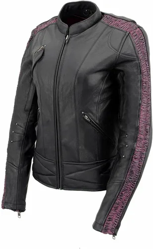 Miniatura 13 de Milwaukee Leather MLL2570 Chaqueta de Cuero para Motocicleta Negra 'Phoenix Embroidered' para Mujer Negro