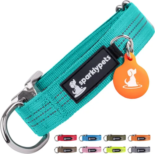 Miniatura 20 de SparklyPets Collar de perro ancho de servicio pesado con hebilla cromada de liberación rápida, collar táctico grueso para perro con rayas Azul