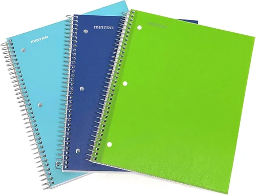Miniatura 34 de Mintra Office Cuadernos de espiral duraderos, 3 materias (lavanda, verde salvia, salmón, rayas universitarias, paquete de 3)