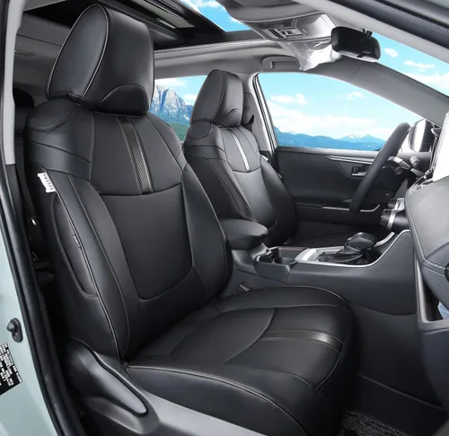 Miniatura 12 de Fundas de asiento RAV4 de ajuste personalizado, piel sintética impermeable para Toyota RAV4 2013-2018 (beige)
