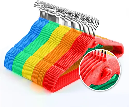 Perchas de terciopelo multicolor de alta calidad con mini ganchos, paquete de 50, antideslizantes, para ahorrar espacio, perchas en cascada, colores
