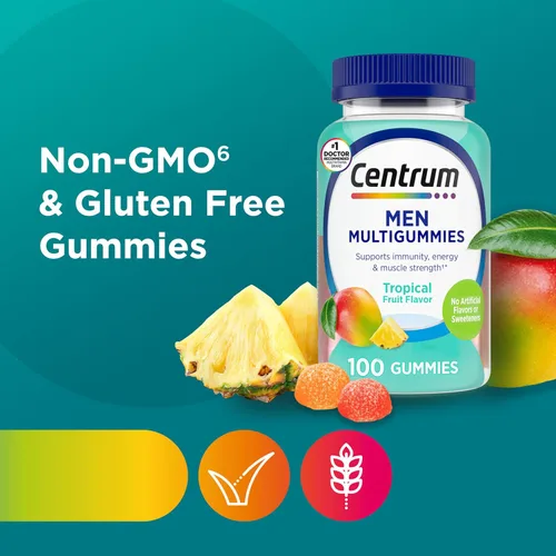Miniatura 11 de Centrum Gomitas multivitamínicas para hombre, sabores de frutas tropicales hechas de sabores naturales, 100 unidades, suministro para 50 días