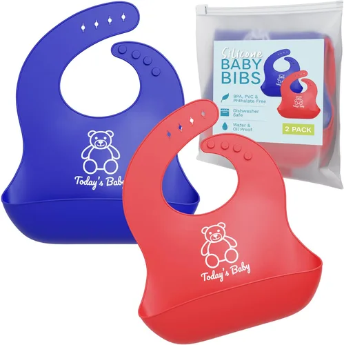 Baberos de silicona para bebés con recogedor de alimentos, paquete de 2 baberos de silicona para niños o niñas, baberos unisex, baberos para niños