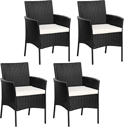 Miniatura 13 de Tangkula Patiojoy - Juego de 4 sillas de comedor para exteriores, de polietileno, resistentes a la intemperie, con cojines extraíbles, para jardín