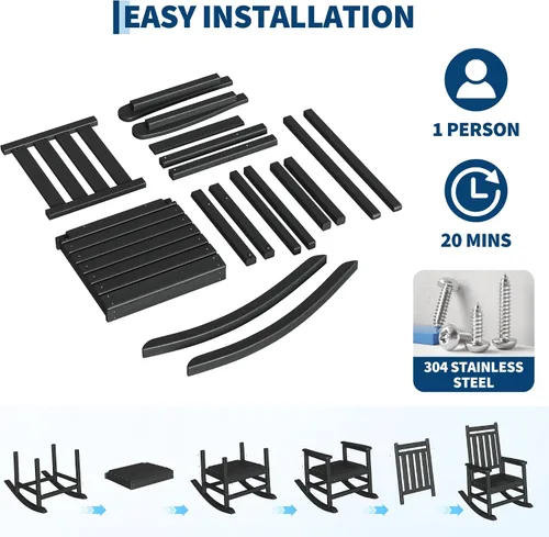 Miniatura 6 de GarveeLife Silla Mecedora para Exterior Set de 2 - Sillas Mecedoras de Polietileno HDPE de Respaldo Alto para Adultos - Muebles Resistente a Todo
