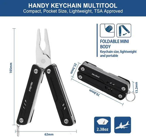 Miniatura 2 de NexTool Mini multiherramienta - Llavero 9 en 1 multiherramienta con alicates de punta de aguja, tijeras, extractor SIM y destornilladores