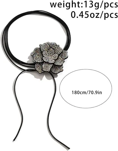 Miniatura 3 de Gargantilla de flores con diamantes de imitación, collar ajustable de flores de encaje para mujer, collares largos de cristal para fiesta