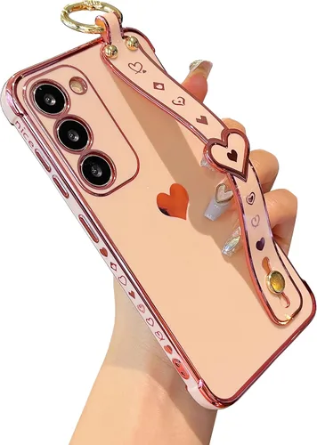 Miniatura 10 de DEFBSC Funda compatible con Samsung Galaxy S23, con borde galvanizado con correa para la muñeca, protección completa de la cámara, esquinas