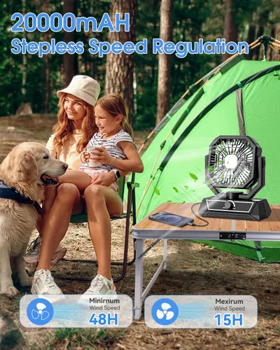 Miniatura 3 de Ventilador portátil recargable, ventilador de batería de 20000 mAh con linterna LED, ventilador de mesa, artículos esenciales de campamento, USB C