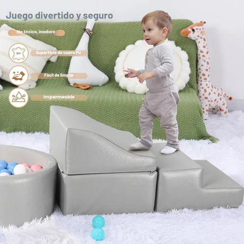 Miniatura 6 de Bloques de escalada de espuma Hoohtoot para niños pequeños: con juguetes de escalada de cuero PU de 4 piezas y una piscina de bolas - Piscina