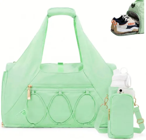 Miniatura 9 de Bolsa de gimnasio para mujer, bolsa de esterilla de yoga con compartimento para zapatos y bolsillo húmedo, bolsa de gimnasio de yoga deportiva