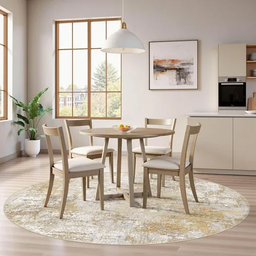 Miniatura 3 de Tortania Alfombra redonda lavable de 5 pies para sala de estar: Alfombra moderna abstracta neutra grande suave y delgada – Alfombra antideslizante