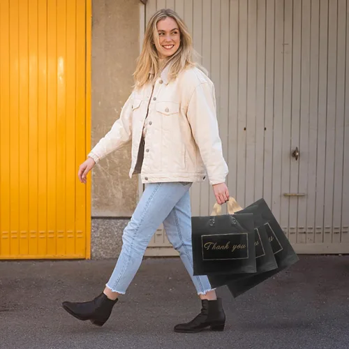 Miniatura 7 de WAKAKO Paquete de 60 bolsas de compras de agradecimiento de 12 x 10 pulgadas, con asa para pequeñas empresas, bolsas de plástico reutilizables a