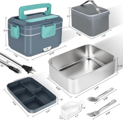 Miniatura 6 de Lonchera eléctrica súper grande de 3,5 L, calentador de alimentos, lonchera térmica para adultos y hombres con doble capa