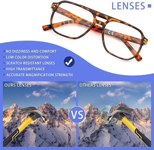Miniatura 5 de Gafas de lectura de aviador para mujeres y hombres, 4 pares de lectores de bisagra de resorte con bloqueo de luz azul de gran
