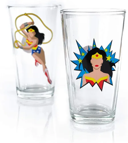 Miniatura 4 de Underground Toys Dc Wonder Woman - Juego de vasos de pinta Dos vasos de estilo cómic llenos de acción Juego de 2 vasos de edición limitada de 16