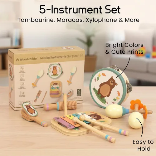 Miniatura 6 de Juego de instrumentos musicales de madera para niños pequeños, instrumentos de percusión de madera natural, juego de regalo de xilófono para niñas