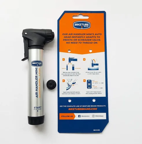 Miniatura 5 de Mini bomba de bicicleta con manipulador de aire de la marca BIKETUBE – Diseño de dos etapas con barril de aluminio – Compatible con válvulas Presta