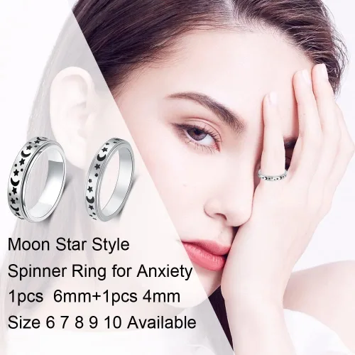 Miniatura 2 de AmorArtSky Anillo giratorio para aliviar la ansiedad Fidget: anillo de ansiedad para mujeres y hombres, anillo giratorio de acero inoxidable
