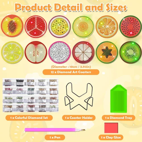 Miniatura 3 de Billbotk Kit de 12 posavasos de pintura de diamantes con soporte, posavasos de arte de diamante, proyectos de manualidades de diamantes, kits